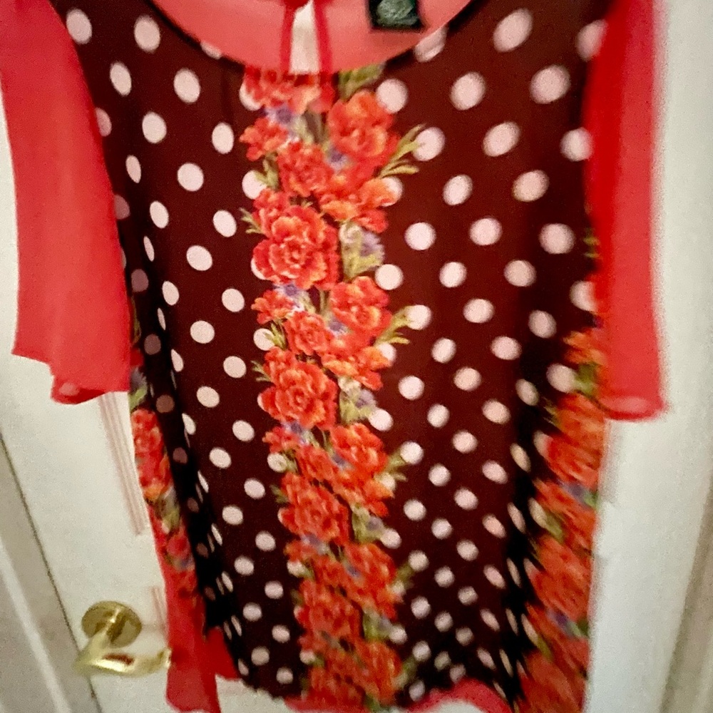 Bobeau Floral and Polka Dot Top